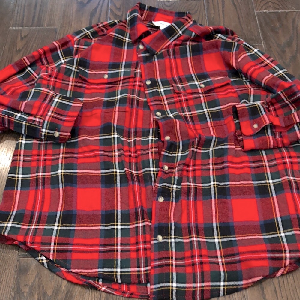 Old navy red plaid boyfriend long sleeve button down shirt size large